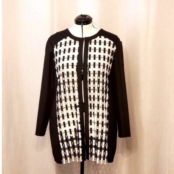 Chico's Jackets & Blazers - Chico's Black & White Crinkle Woven Design Open Front Jacket, SZ 3 (US 16/18)